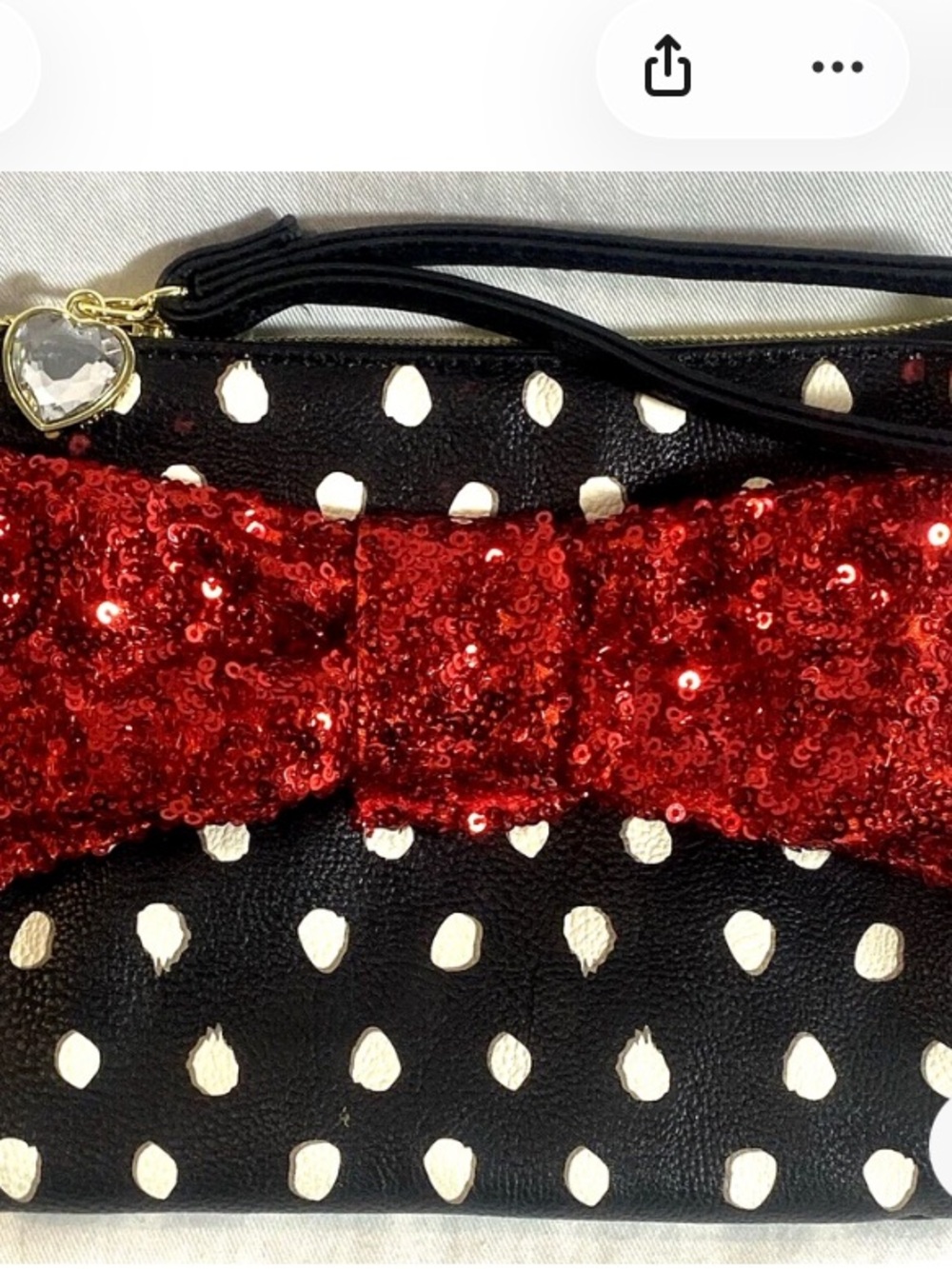 Black Polka Dot Wristlet with Red Sequin Bow